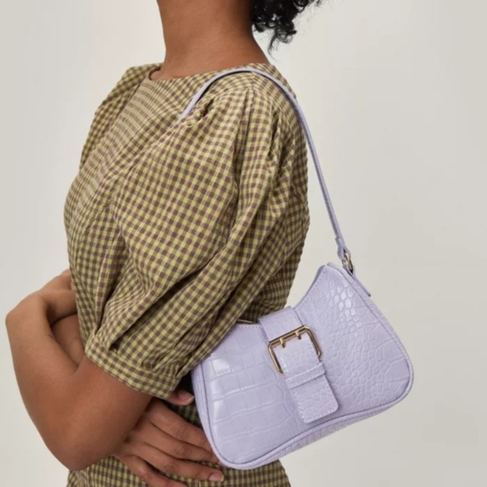 Nasty Gal Lilac Purple Faux Leather Croc Embossed Buckle Shoulder Bag